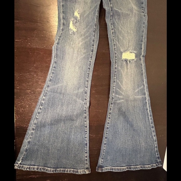 Sandrine Rose x Free People Super Flare Denim Jeans Blue Indigo Distressed Sz 28 - Picture 8 of 14
